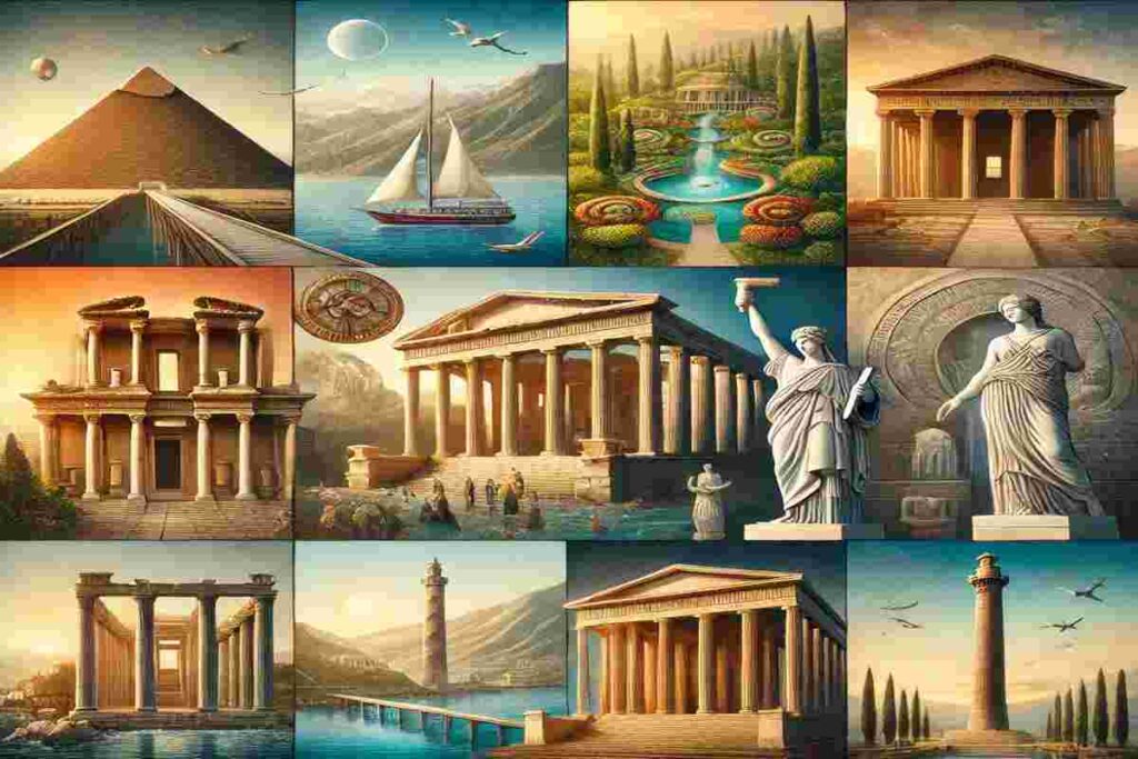 collage delle 7 meraviglie del mondo elaborato dalla AI